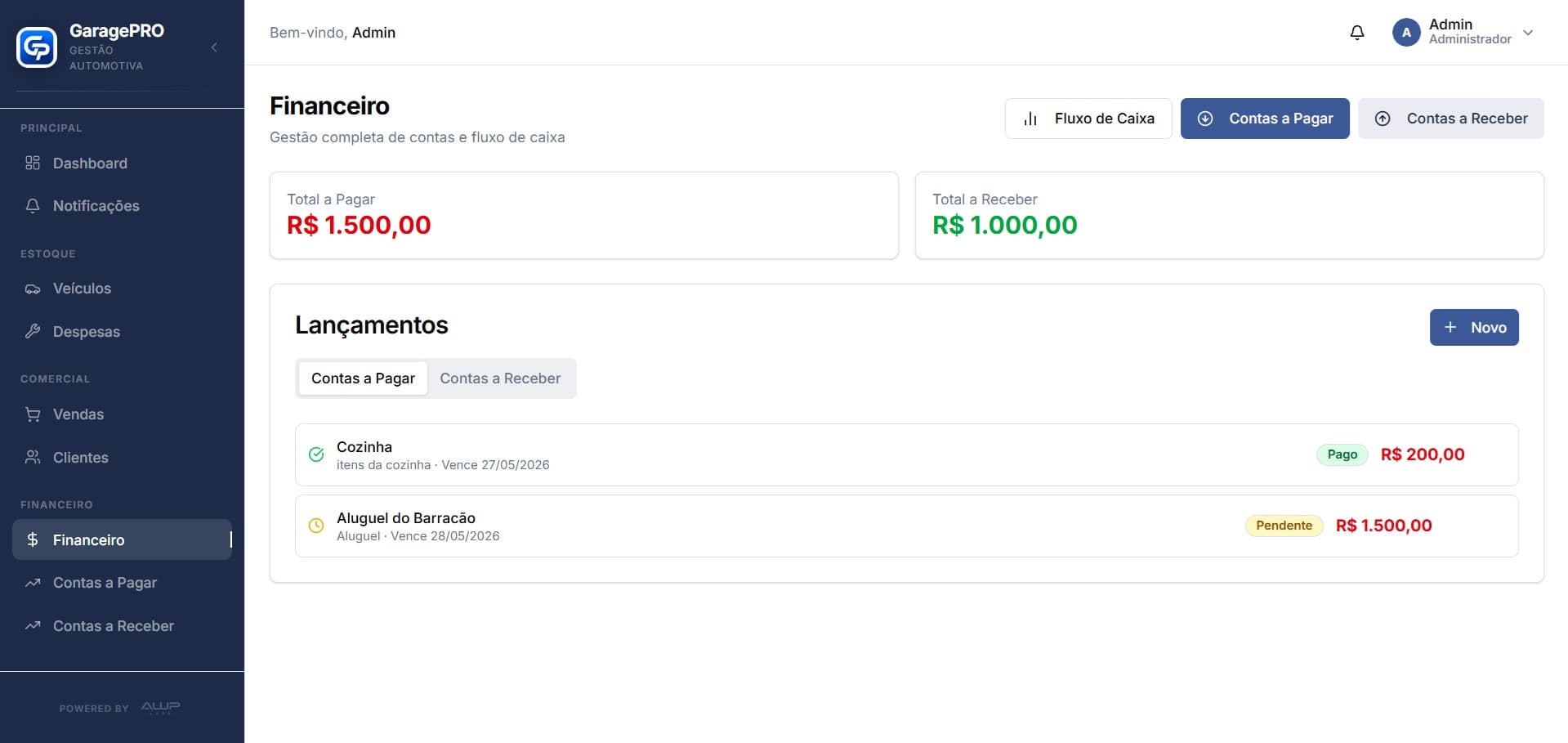Financeiro GaragePRO